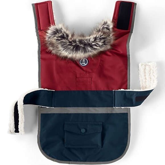 Land’s End Expedition fleece adjustable dog coat fresh cranberries color block M - Picture 1 of 5